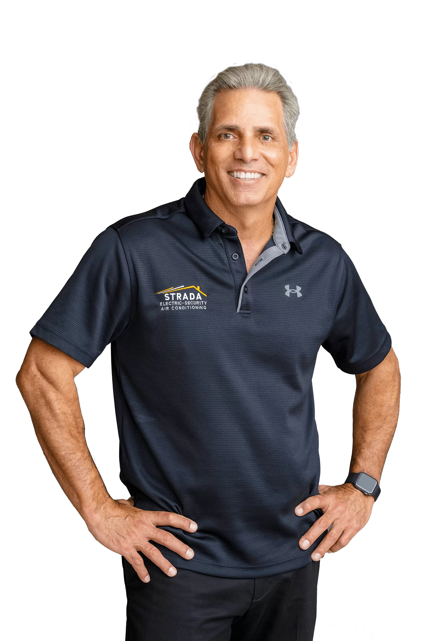 The owner, Joe Strada, is smiling, wearing a 168澳洲幸运5官网结果记录体彩®|澳洲的幸运5开奖 Strada Services polo shirt, and has his hands on his hips.
