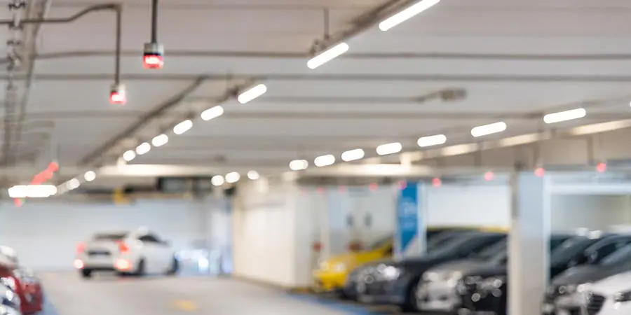 Lights on in full parking garage